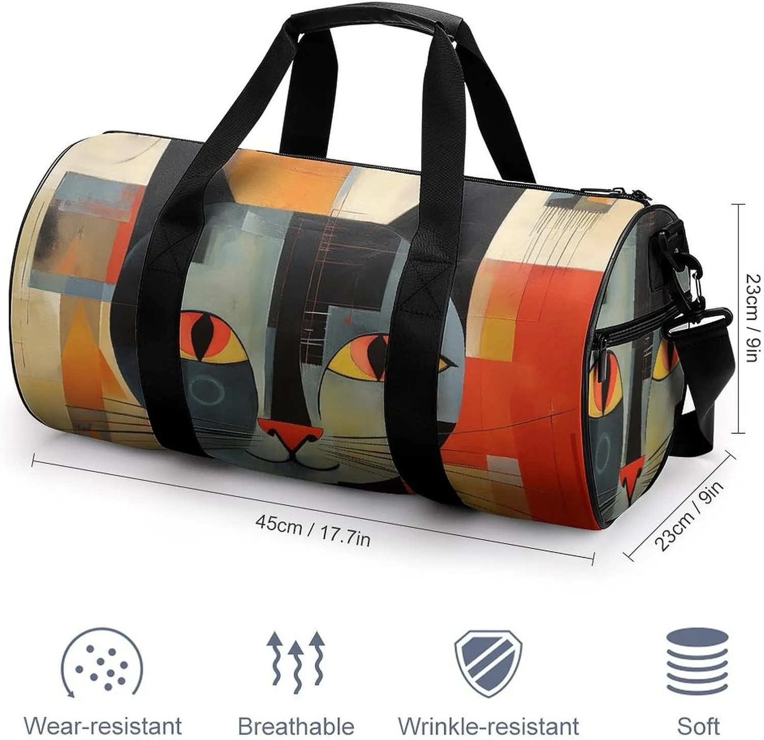 Gym Bag Orange Red Eyes Cat Duffel Bag for Men Women Overnight Bag with Shoe Compartment Workout Bags