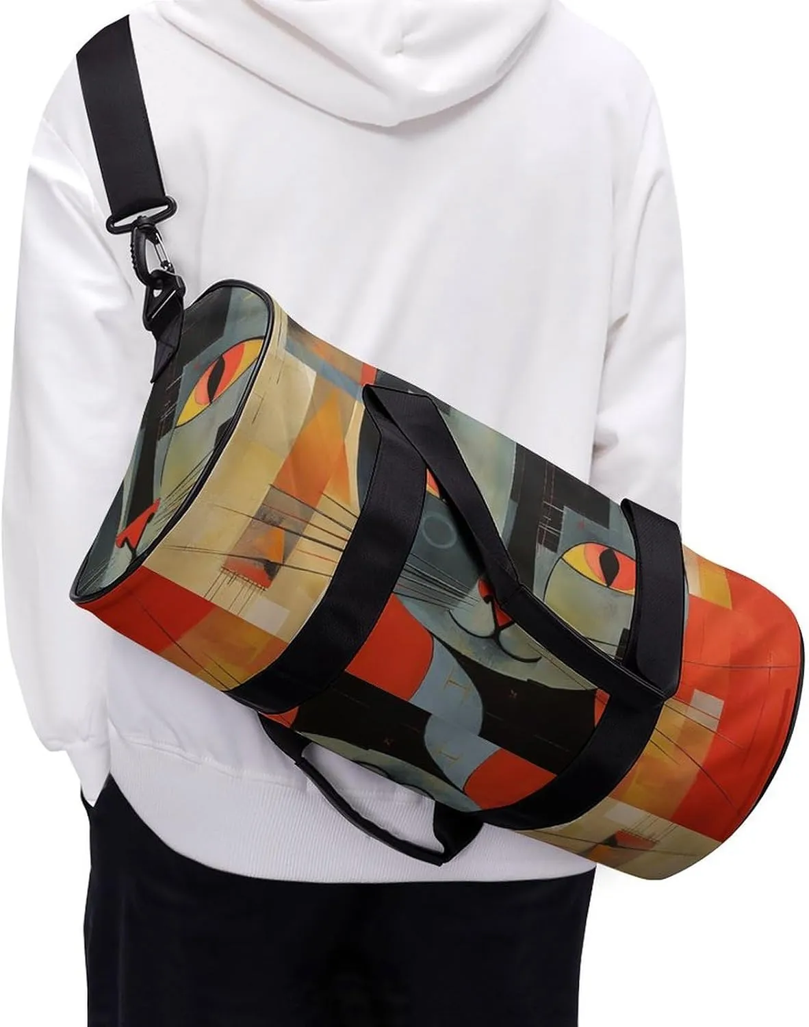 Gym Bag Orange Red Eyes Cat Duffel Bag for Men Women Overnight Bag with Shoe Compartment Workout Bags
