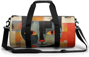 Gym Bag Orange Red Eyes Cat Duffel Bag for Men Women Overnight Bag with Shoe Compartment Workout Bags