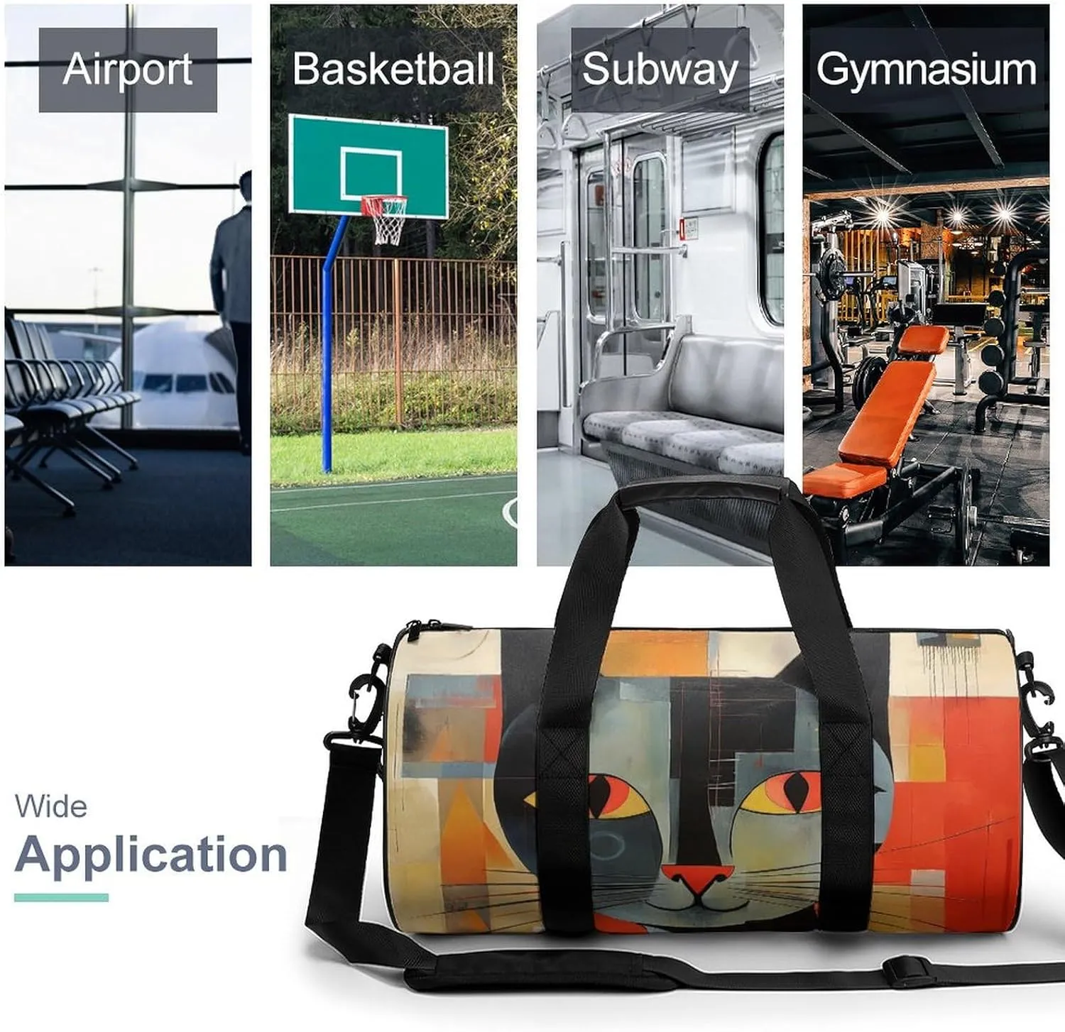 Gym Bag Orange Red Eyes Cat Duffel Bag for Men Women Overnight Bag with Shoe Compartment Workout Bags