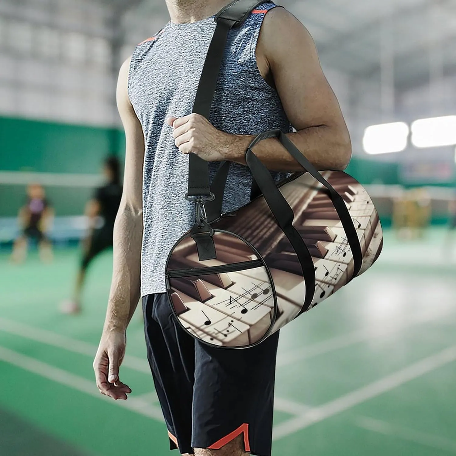 Gym Bag Piano Keys With Musical Notes Duffel Bag for Men Women Overnight Bag with Shoe Compartment Workout Bags