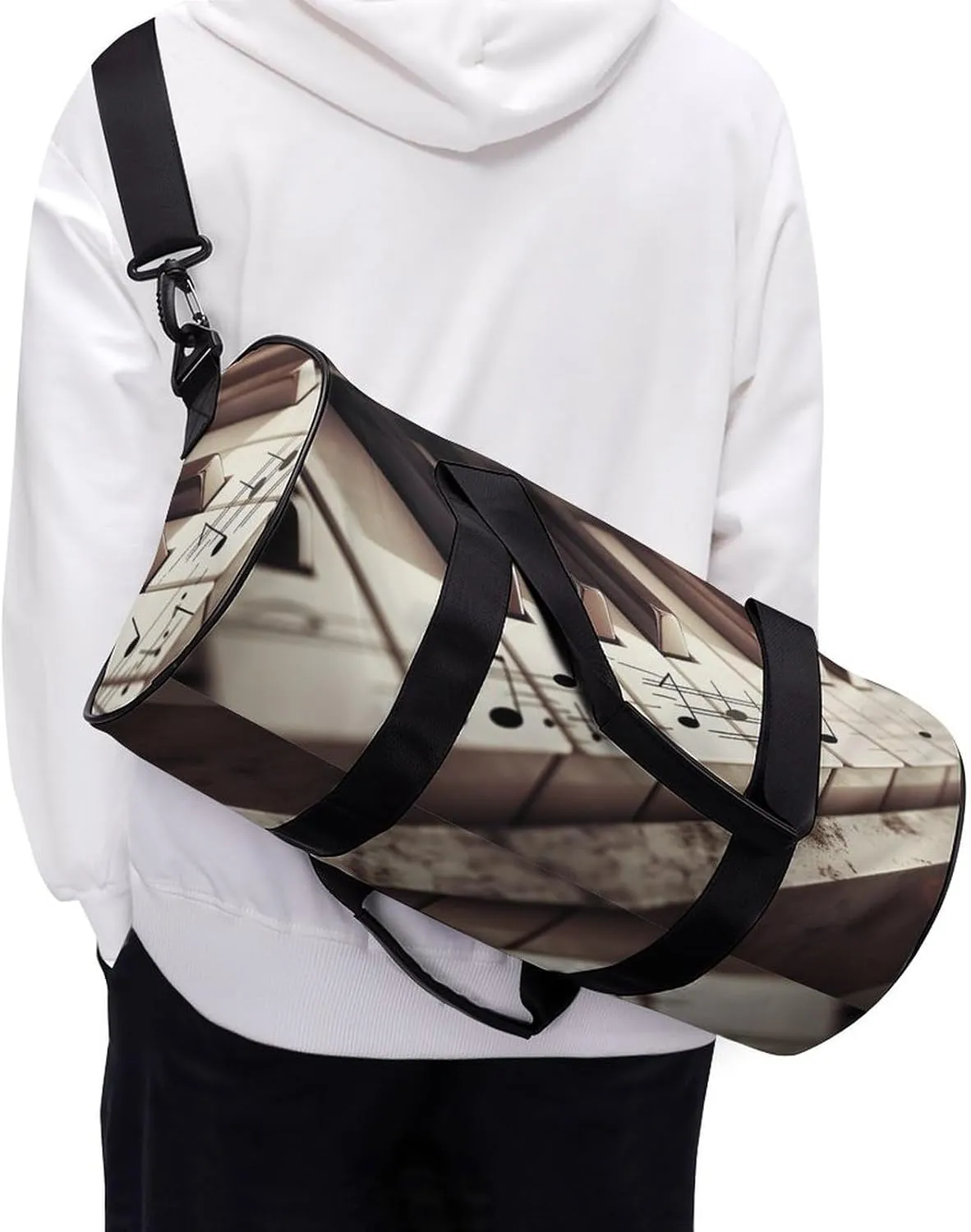 Gym Bag Piano Keys With Musical Notes Duffel Bag for Men Women Overnight Bag with Shoe Compartment Workout Bags