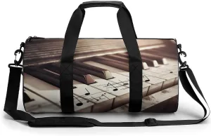 Gym Bag Piano Keys With Musical Notes Duffel Bag for Men Women Overnight Bag with Shoe Compartment Workout Bags
