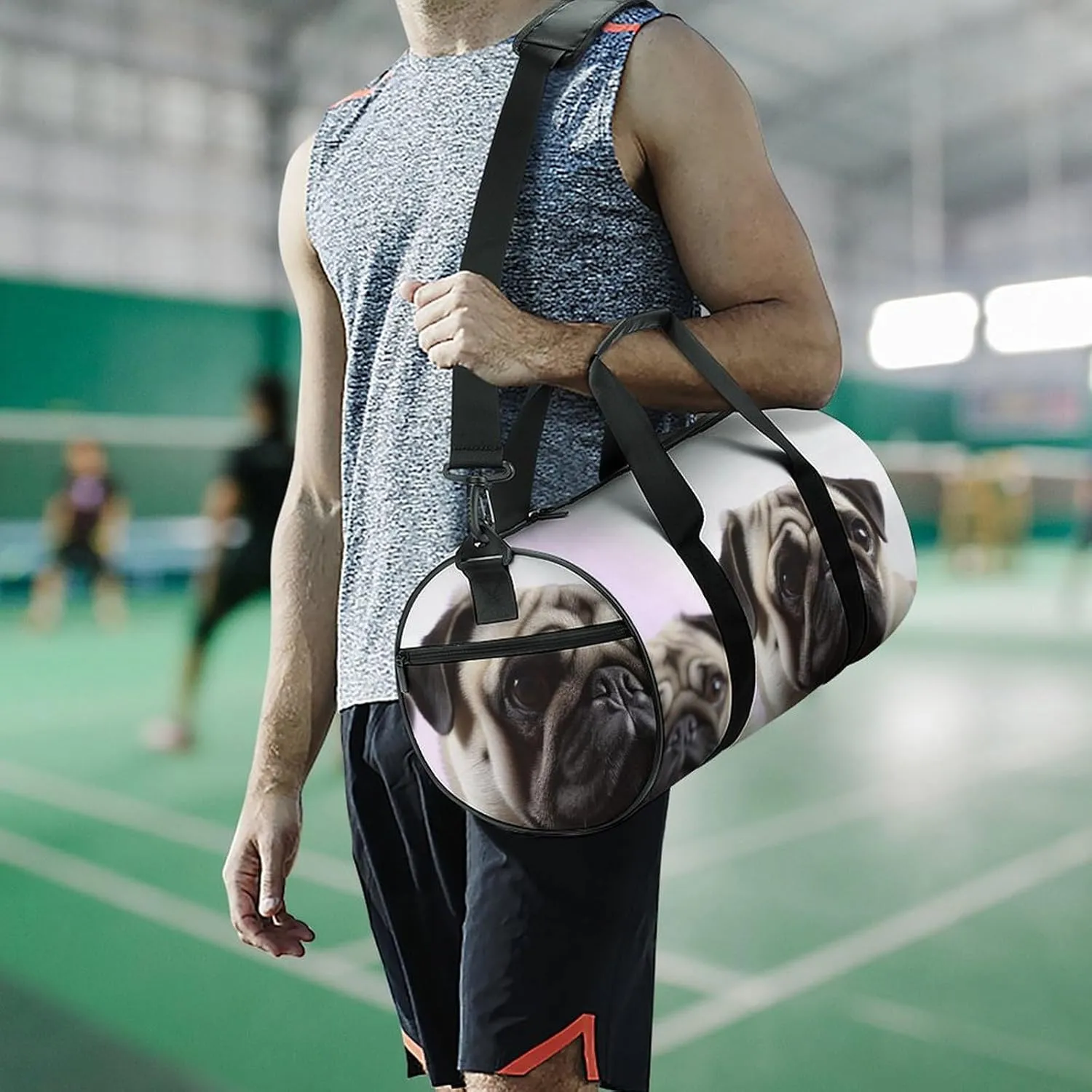 Gym Bag Pug Dog Duffel Bag for Men Women Overnight Bag with Shoe Compartment Workout Bags