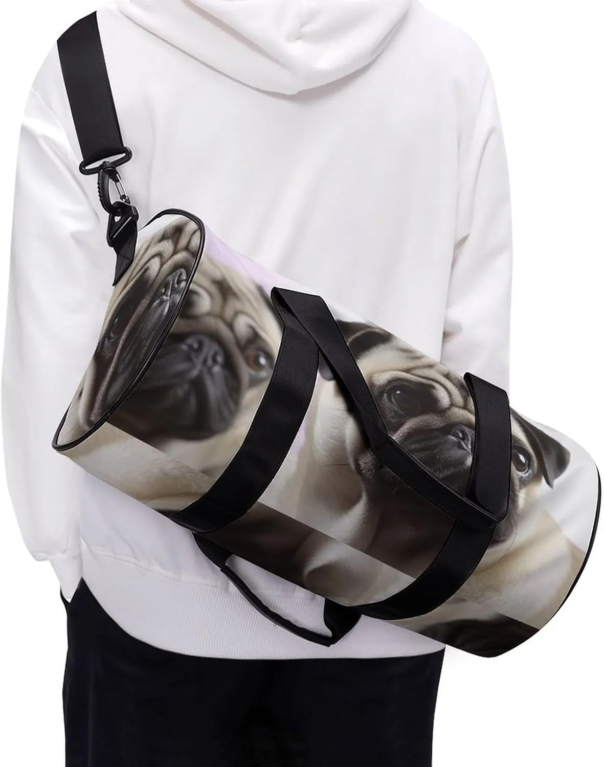 Gym Bag Pug Dog Duffel Bag for Men Women Overnight Bag with Shoe Compartment Workout Bags