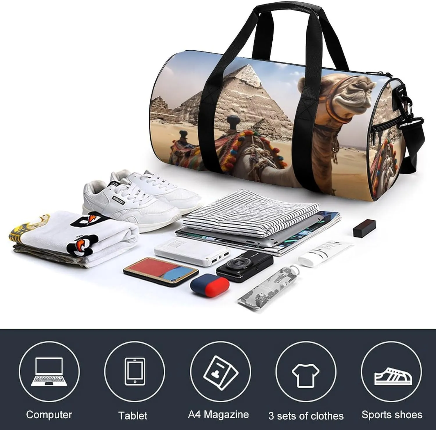 Gym Bag Pyramid Camel Duffel Bag for Men Women Overnight Bag with Shoe Compartment Workout Bags