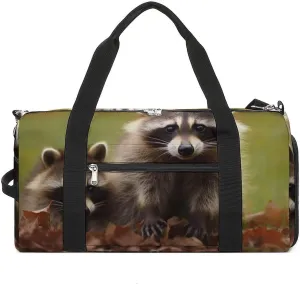 Gym Bag Raccoon Duffel Bag for Men Women Overnight Bag with Shoe Compartment Workout Bags