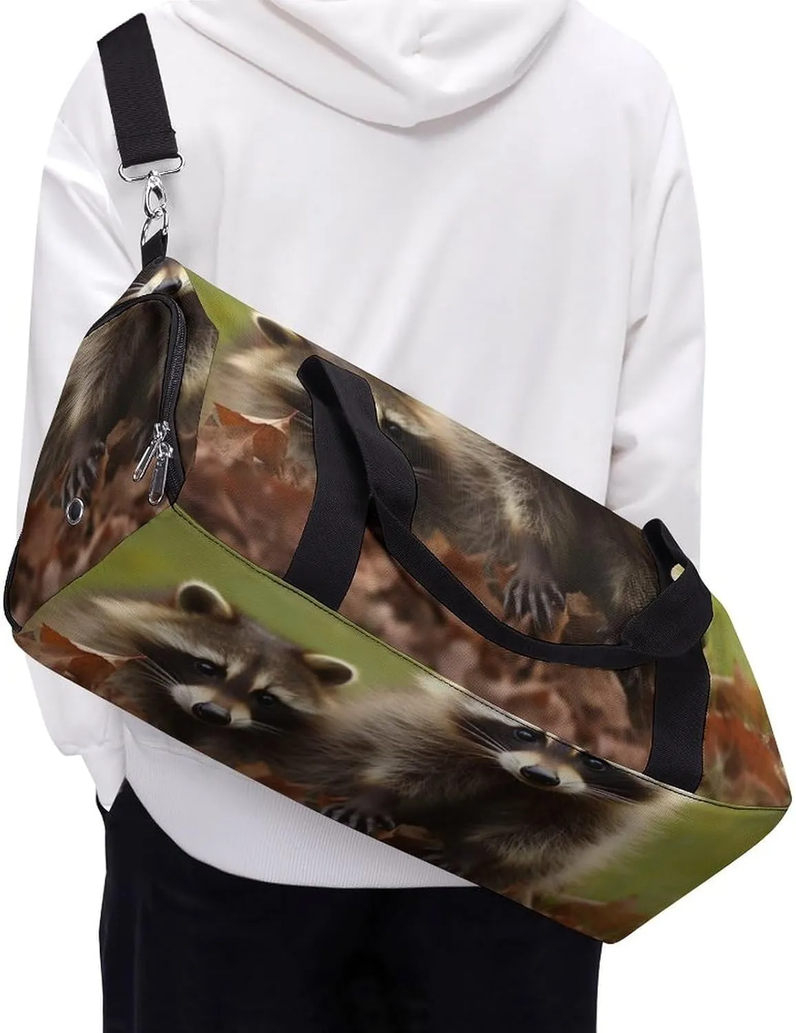 Gym Bag Raccoon Duffel Bag for Men Women Overnight Bag with Shoe Compartment Workout Bags