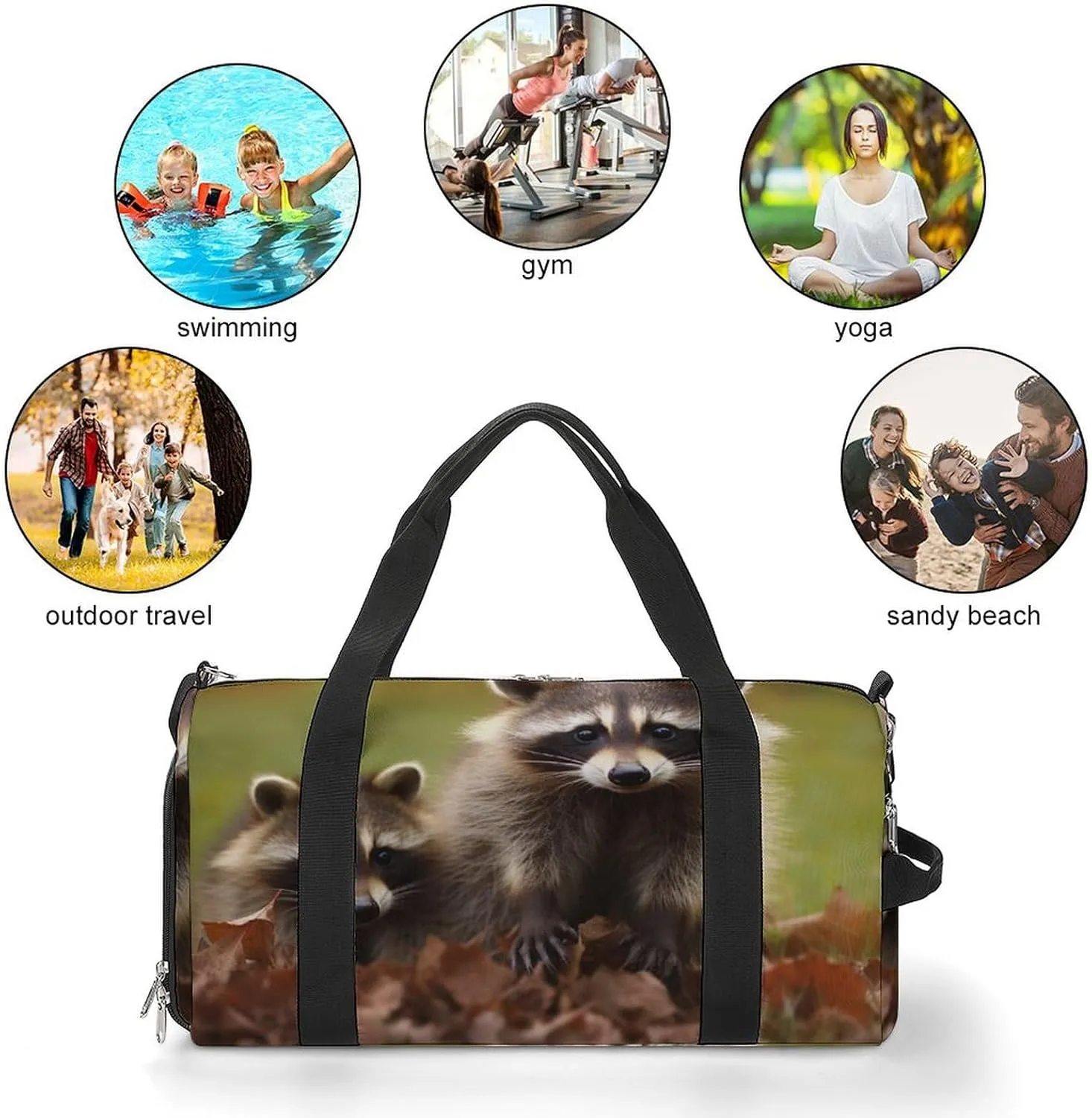 Gym Bag Raccoon Duffel Bag for Men Women Overnight Bag with Shoe Compartment Workout Bags