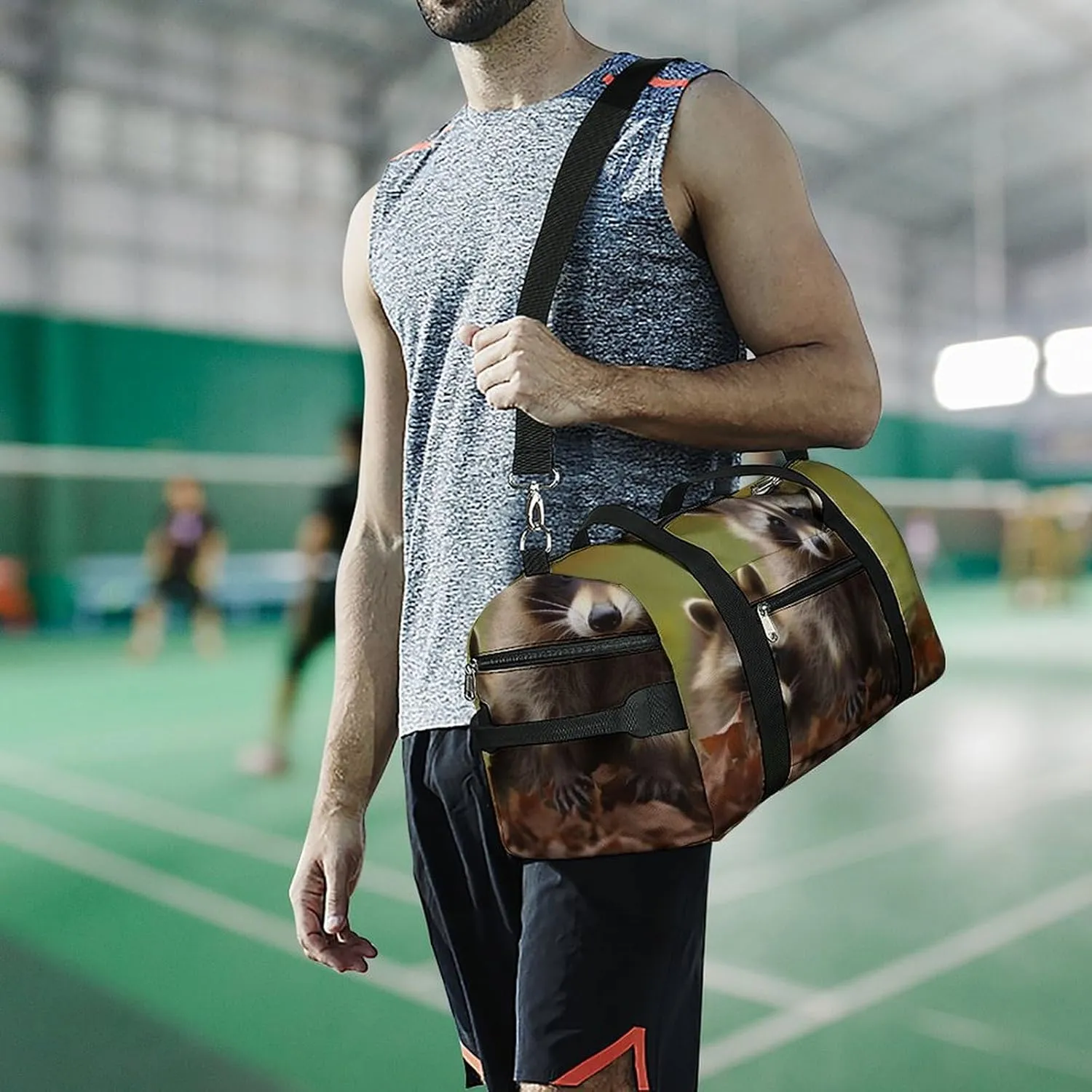 Gym Bag Raccoon Duffel Bag for Men Women Overnight Bag with Shoe Compartment Workout Bags
