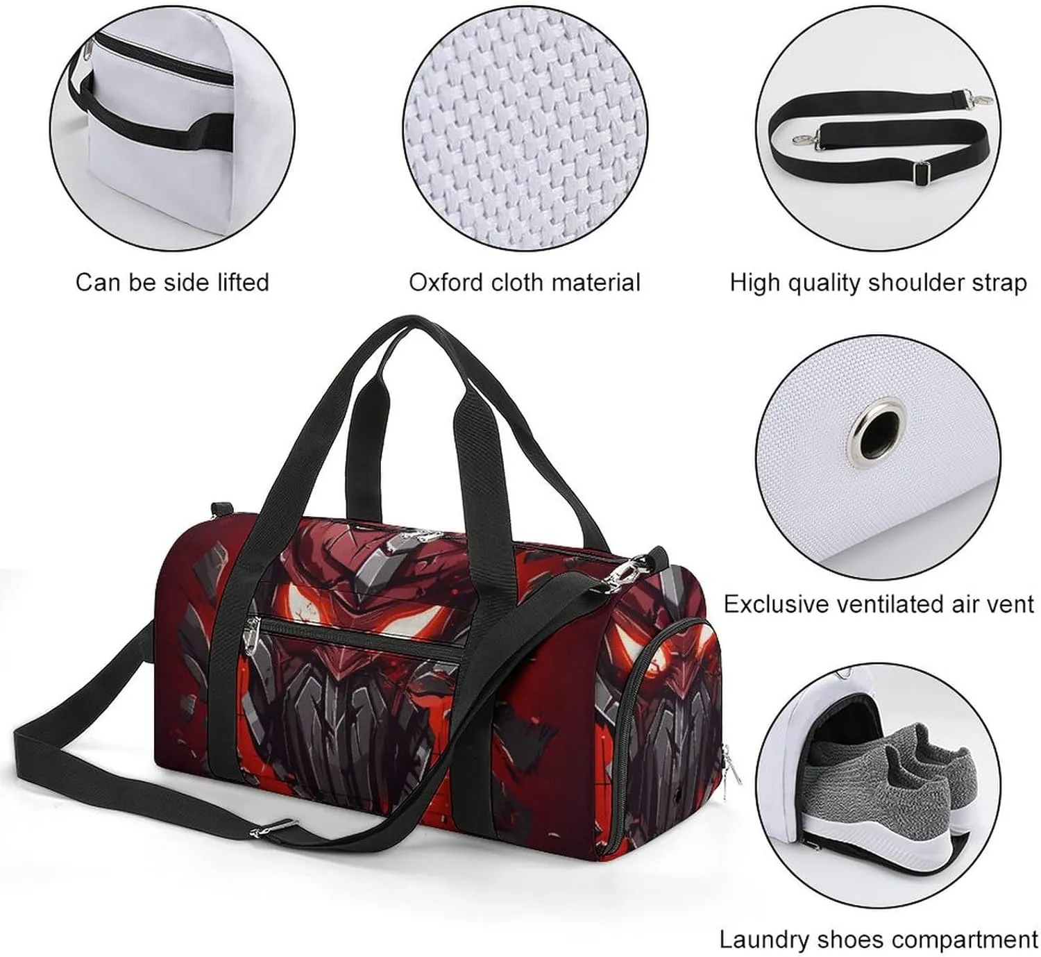 Gym Bag Red Helmet Duffel Bag for Men Women Overnight Bag with Shoe Compartment Workout Bags