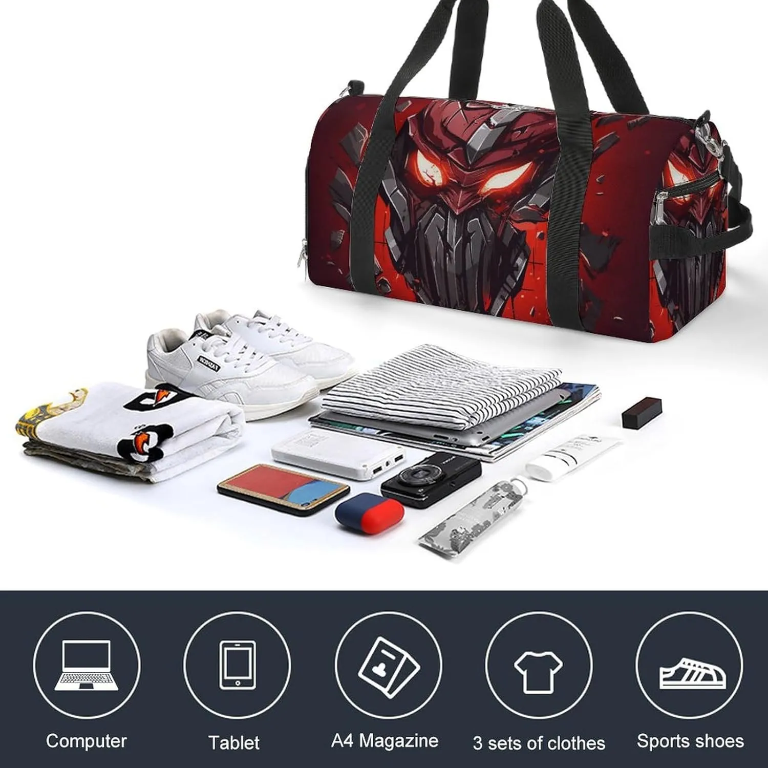 Gym Bag Red Helmet Duffel Bag for Men Women Overnight Bag with Shoe Compartment Workout Bags