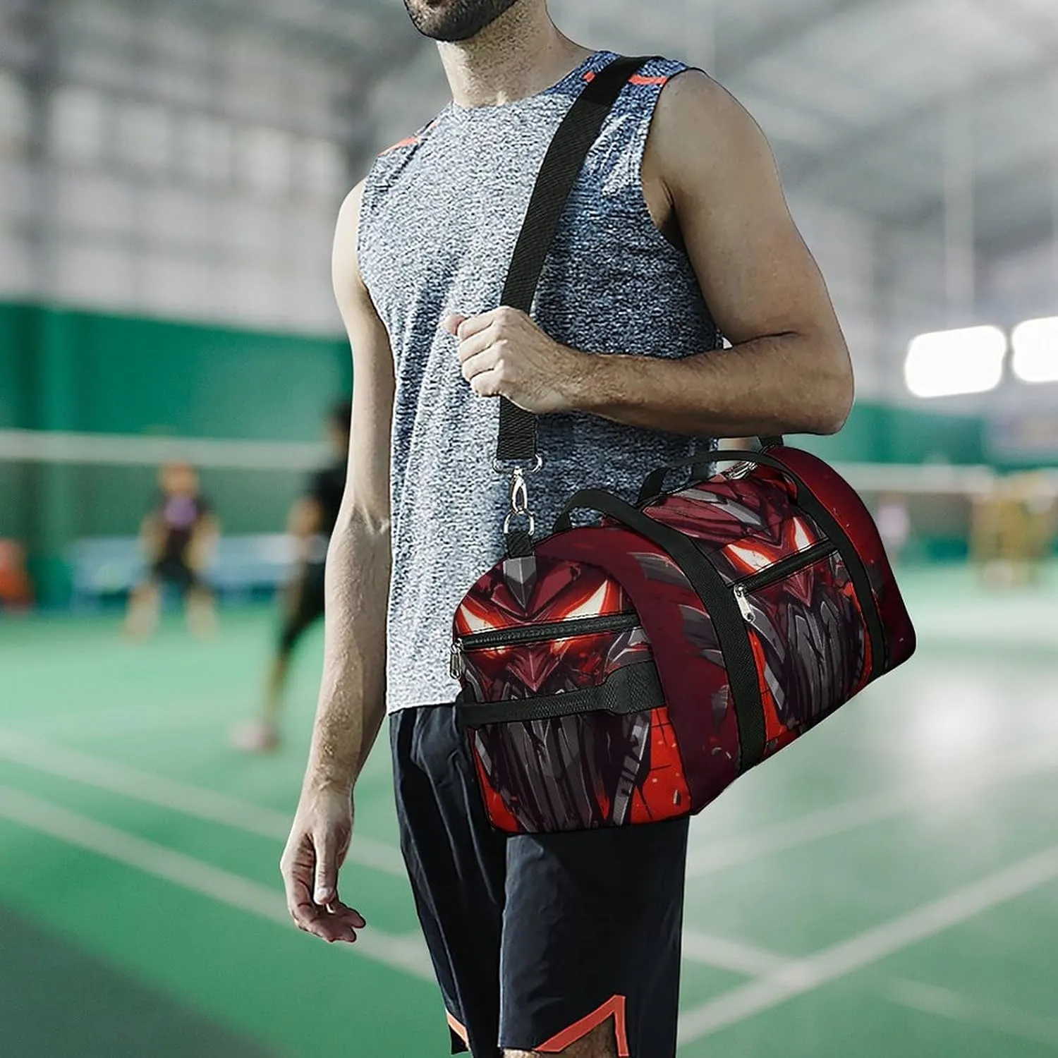 Gym Bag Red Helmet Duffel Bag for Men Women Overnight Bag with Shoe Compartment Workout Bags