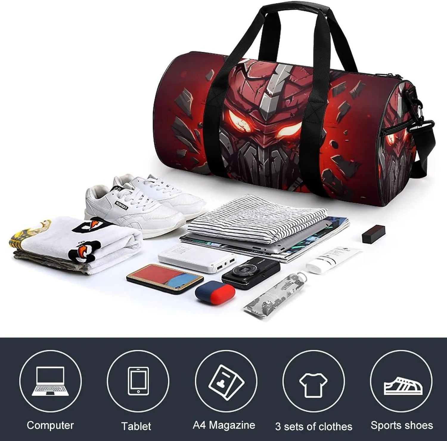 Gym Bag Red Helmet Duffel Bag for Men Women Overnight Bag with Shoe Compartment Workout Bags