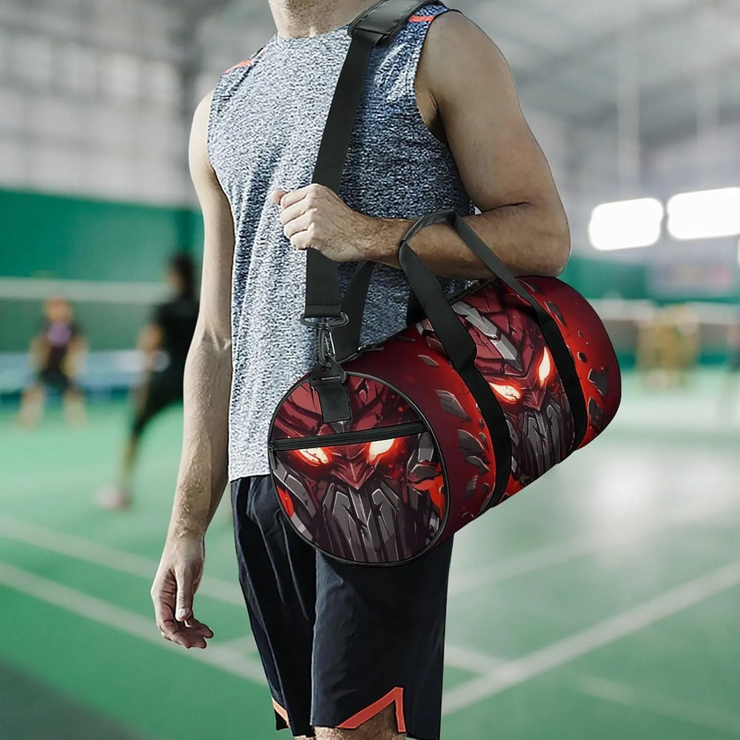 Gym Bag Red Helmet Duffel Bag for Men Women Overnight Bag with Shoe Compartment Workout Bags