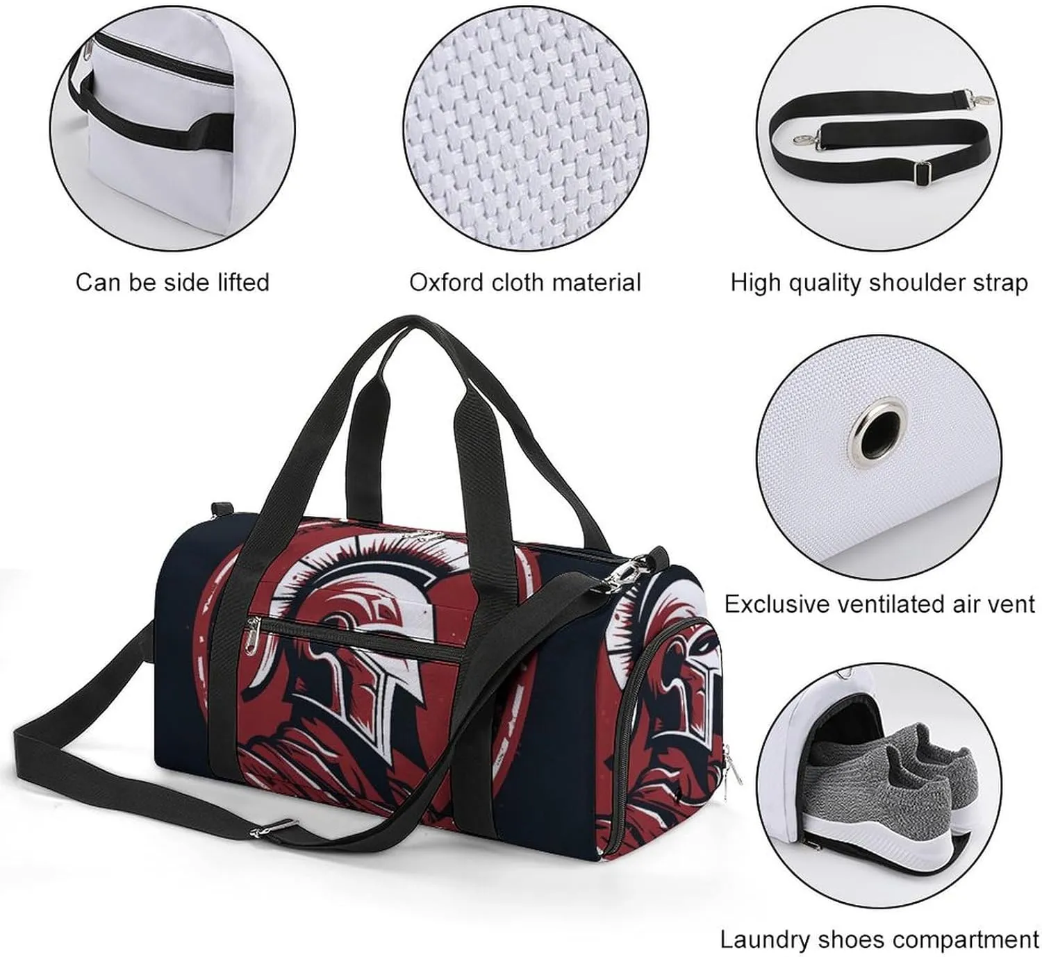 Gym Bag Red Spartan Helmet Duffel Bag for Men Women Overnight Bag with Shoe Compartment Workout Bags