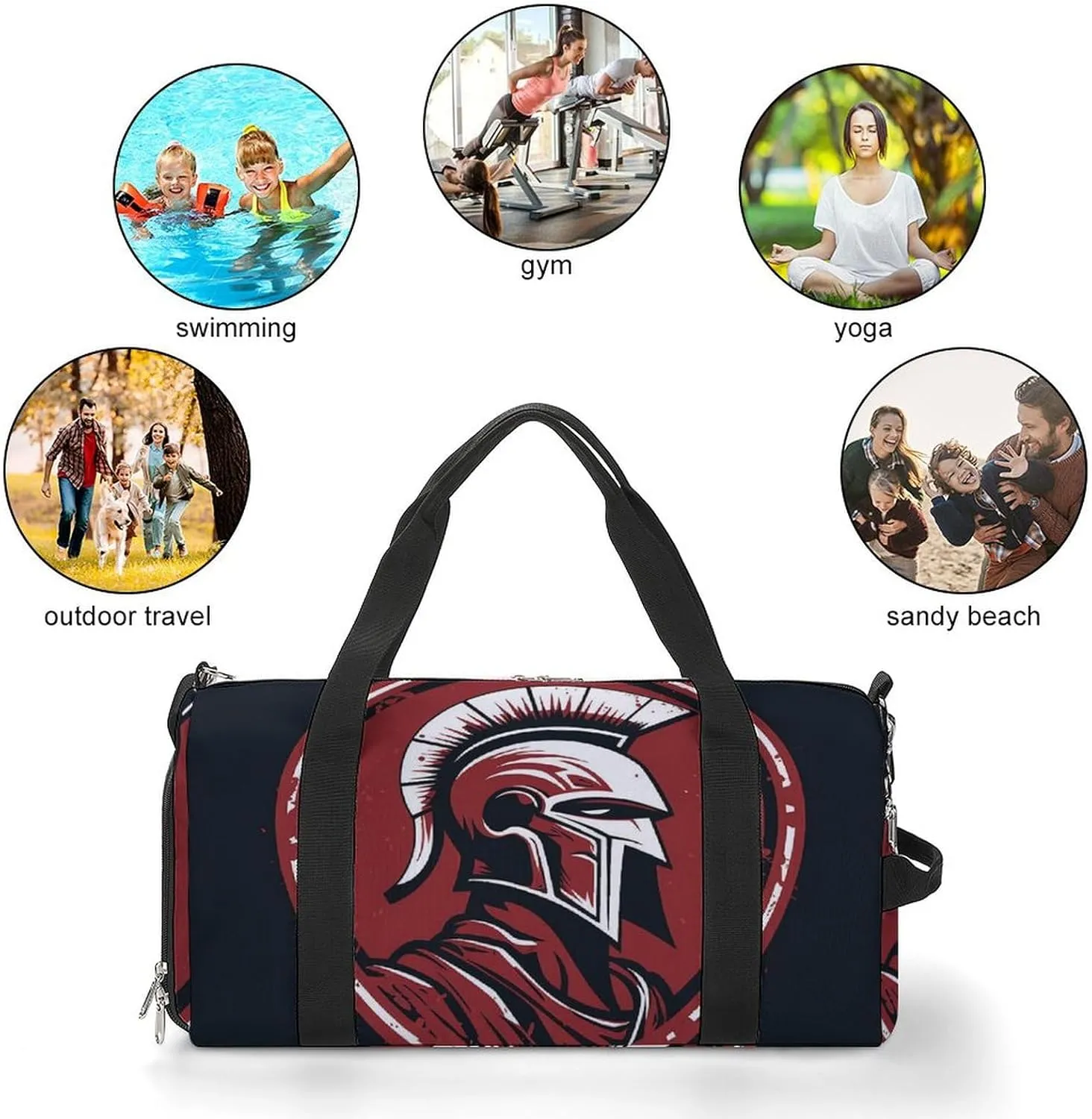 Gym Bag Red Spartan Helmet Duffel Bag for Men Women Overnight Bag with Shoe Compartment Workout Bags
