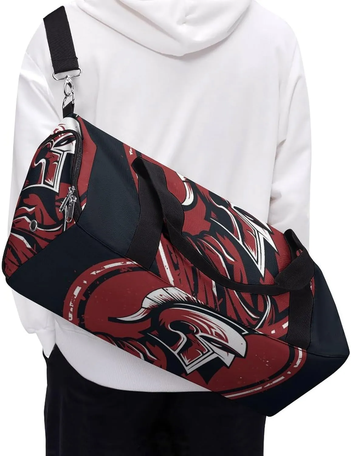 Gym Bag Red Spartan Helmet Duffel Bag for Men Women Overnight Bag with Shoe Compartment Workout Bags