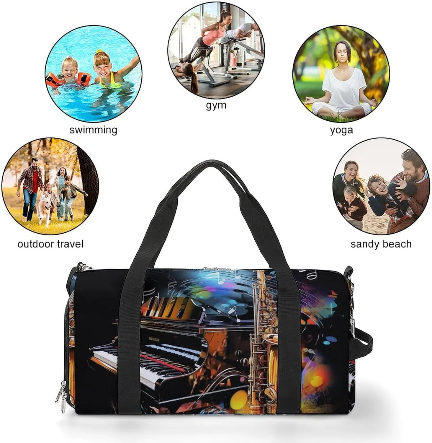 Gym Bag Saxophone And Piano Duffel Bag for Men Women Overnight Bag with Shoe Compartment Workout Bags