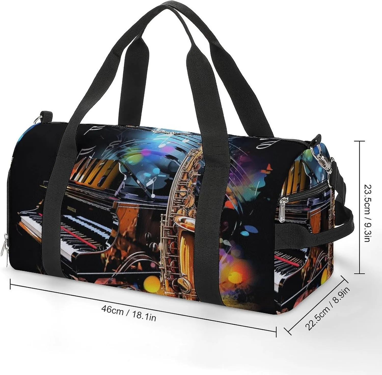 Gym Bag Saxophone And Piano Duffel Bag for Men Women Overnight Bag with Shoe Compartment Workout Bags