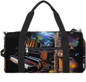 Gym Bag Saxophone And Piano Duffel Bag for Men Women Overnight Bag with Shoe Compartment Workout Bags