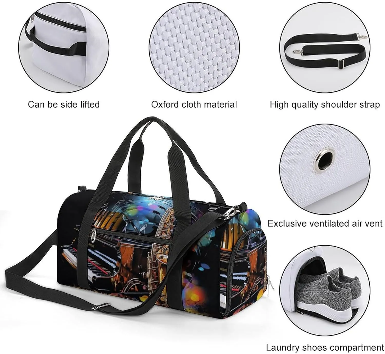 Gym Bag Saxophone And Piano Duffel Bag for Men Women Overnight Bag with Shoe Compartment Workout Bags