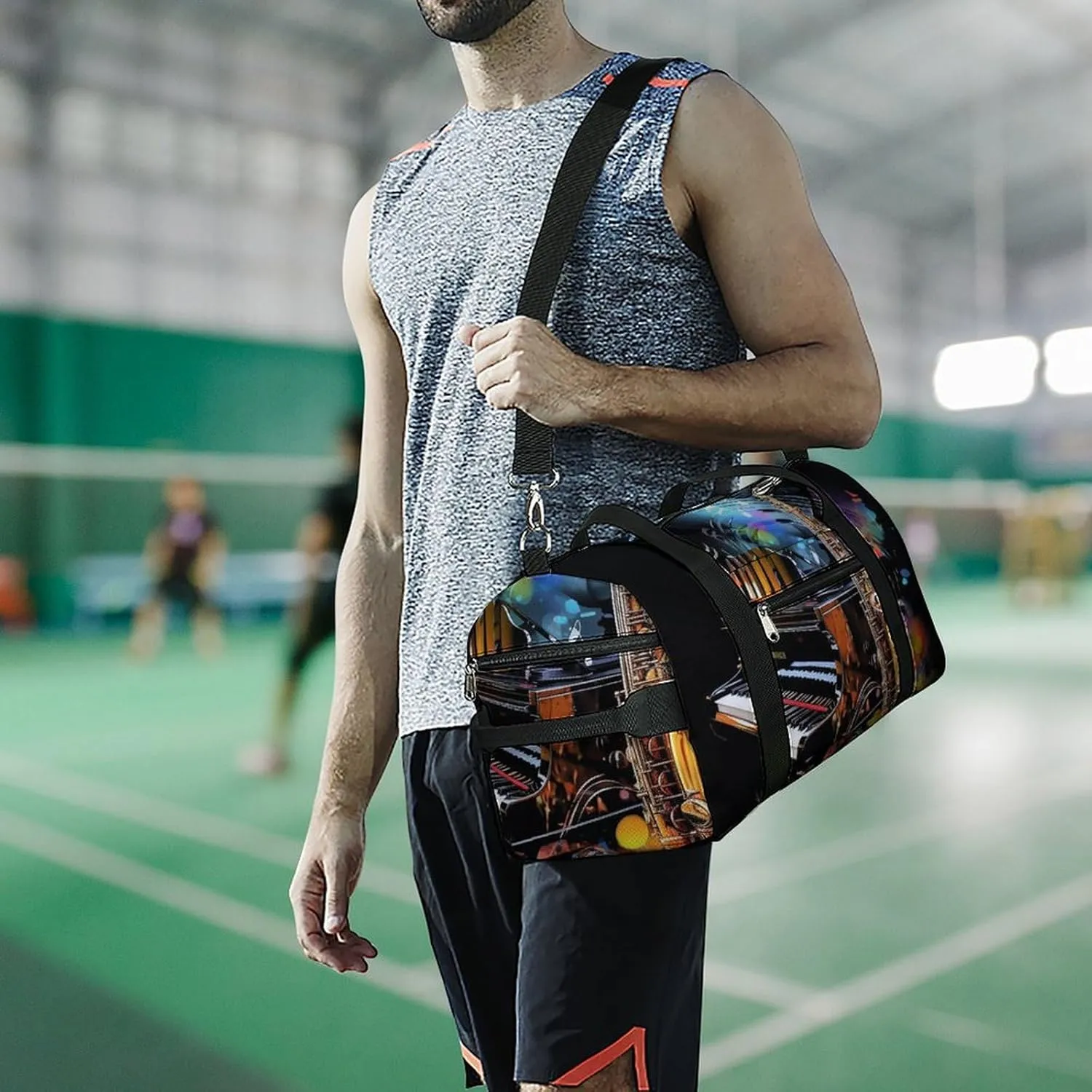 Gym Bag Saxophone And Piano Duffel Bag for Men Women Overnight Bag with Shoe Compartment Workout Bags