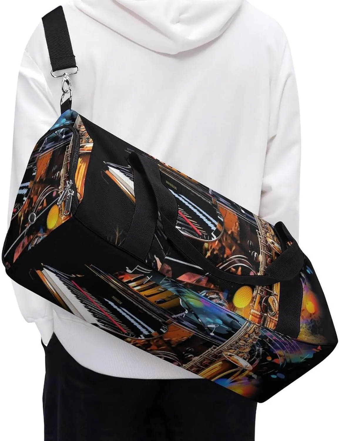 Gym Bag Saxophone And Piano Duffel Bag for Men Women Overnight Bag with Shoe Compartment Workout Bags