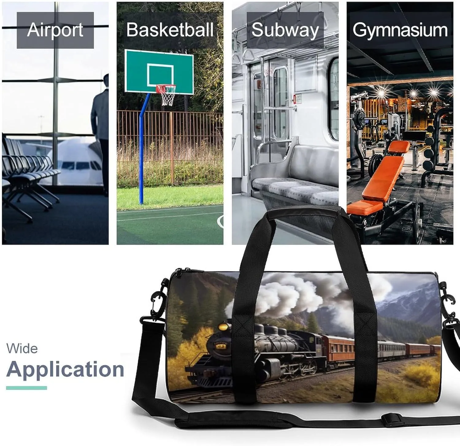 Gym Bag Steam Locomotive Train Duffel Bag for Men Women Overnight Bag with Shoe Compartment Workout Bags