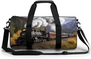 Gym Bag Steam Locomotive Train Duffel Bag for Men Women Overnight Bag with Shoe Compartment Workout Bags