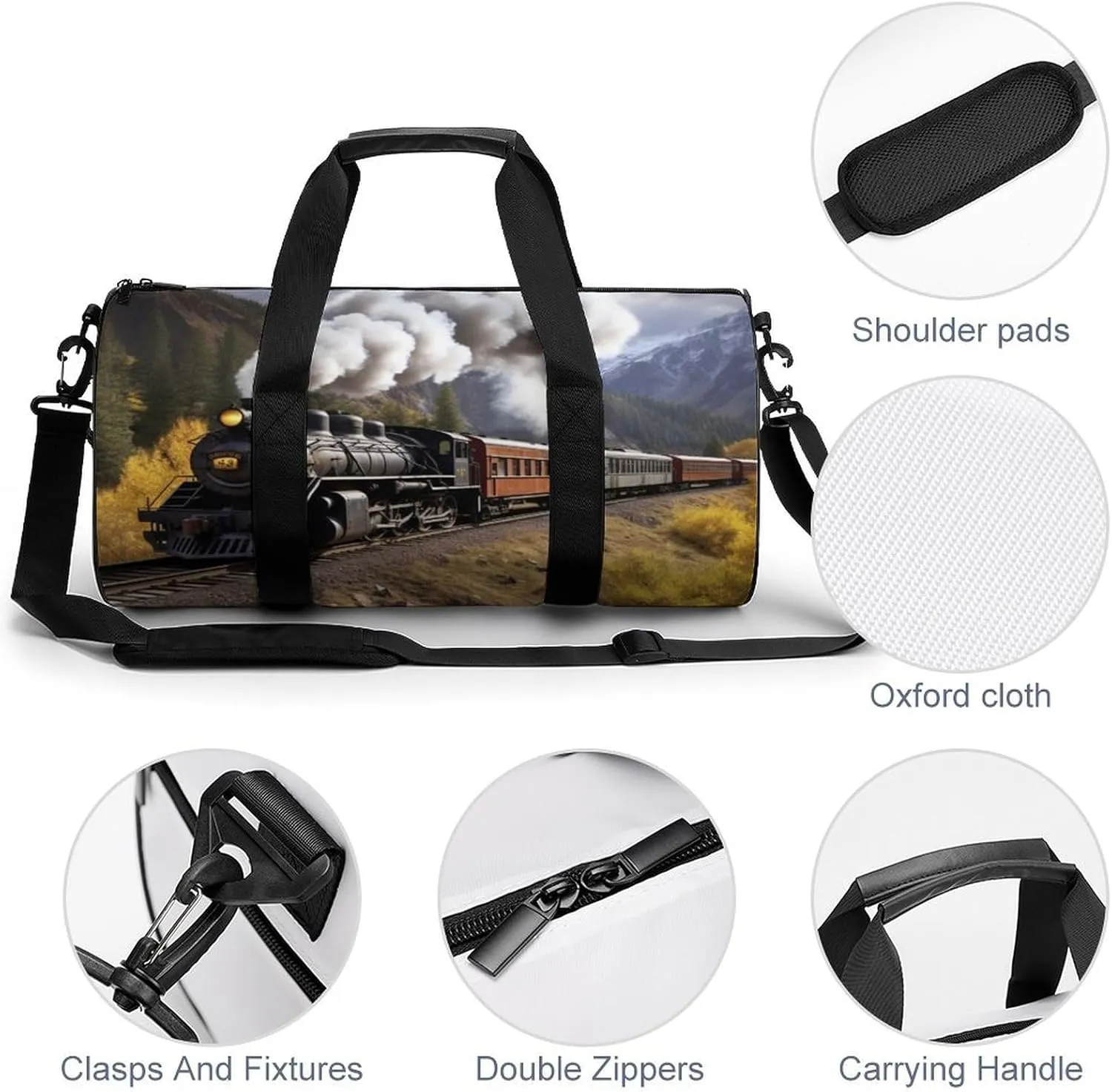 Gym Bag Steam Locomotive Train Duffel Bag for Men Women Overnight Bag with Shoe Compartment Workout Bags