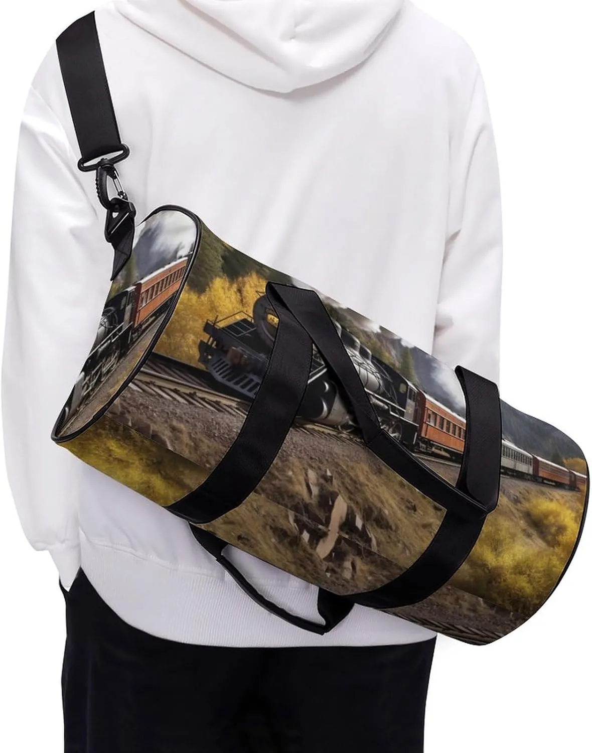 Gym Bag Steam Locomotive Train Duffel Bag for Men Women Overnight Bag with Shoe Compartment Workout Bags