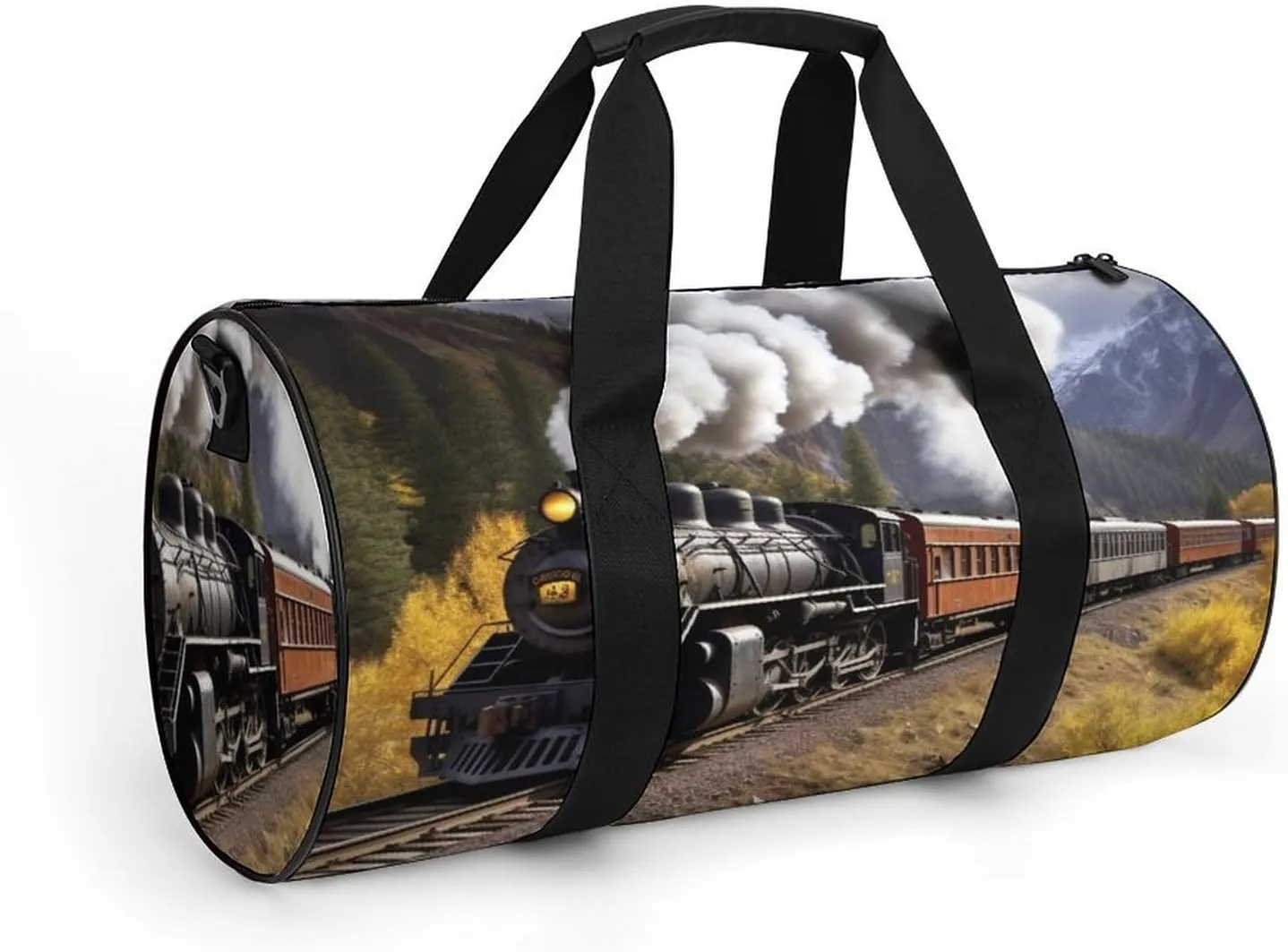 Gym Bag Steam Locomotive Train Duffel Bag for Men Women Overnight Bag with Shoe Compartment Workout Bags