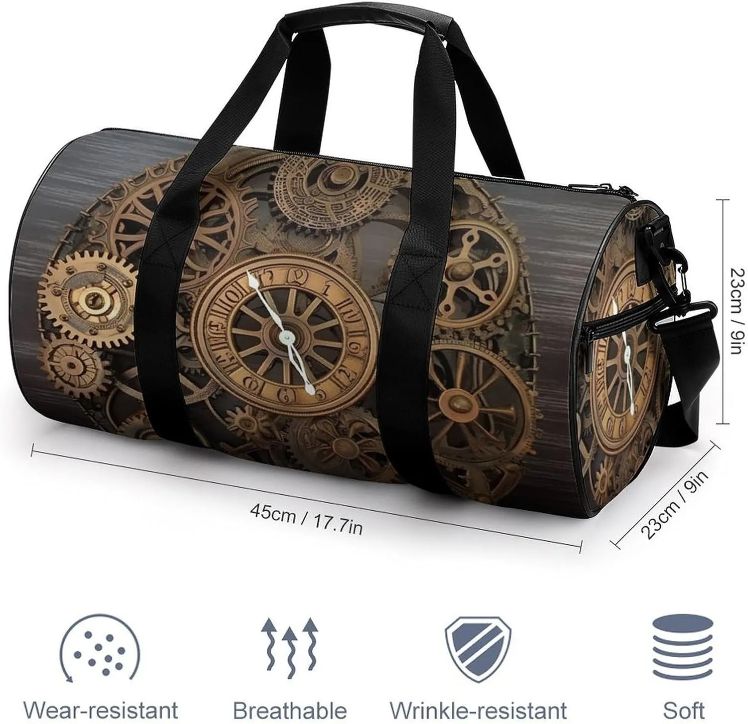 Gym Bag Steampunk Gears Clock Duffel Bag for Men Women Overnight Bag with Shoe Compartment Workout Bags