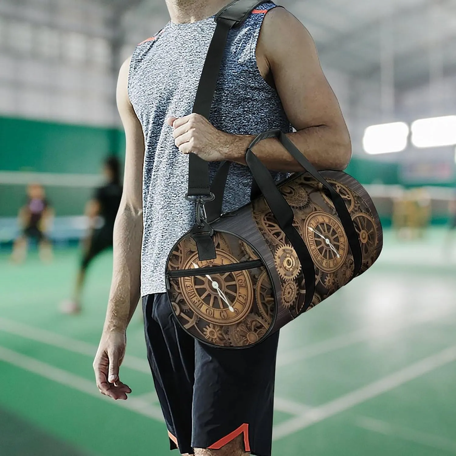 Gym Bag Steampunk Gears Clock Duffel Bag for Men Women Overnight Bag with Shoe Compartment Workout Bags