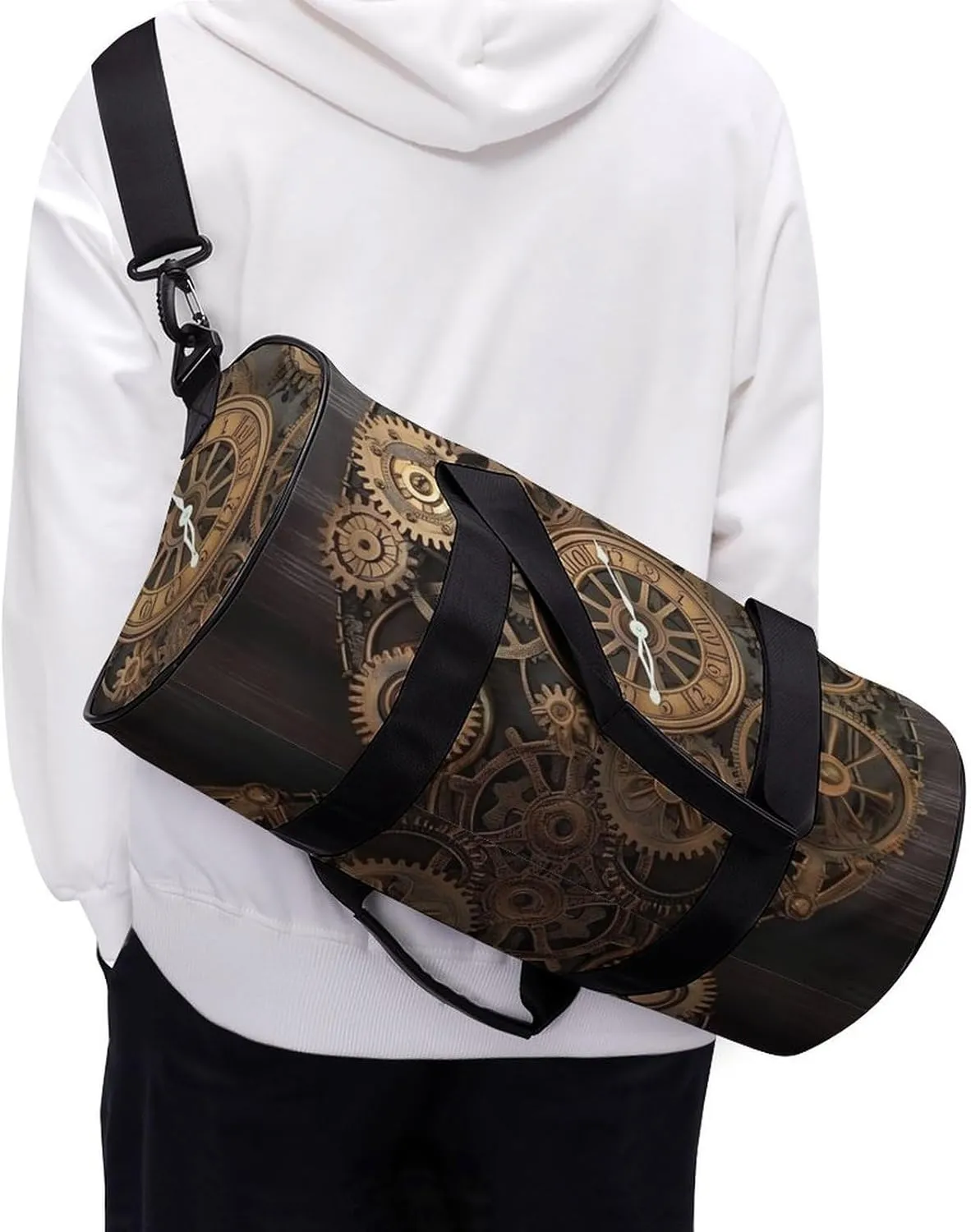 Gym Bag Steampunk Gears Clock Duffel Bag for Men Women Overnight Bag with Shoe Compartment Workout Bags