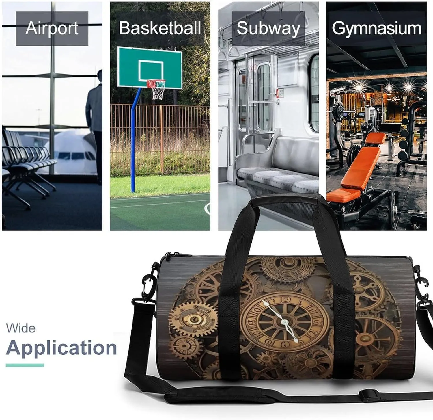 Gym Bag Steampunk Gears Clock Duffel Bag for Men Women Overnight Bag with Shoe Compartment Workout Bags