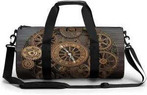 Gym Bag Steampunk Gears Clock Duffel Bag for Men Women Overnight Bag with Shoe Compartment Workout Bags