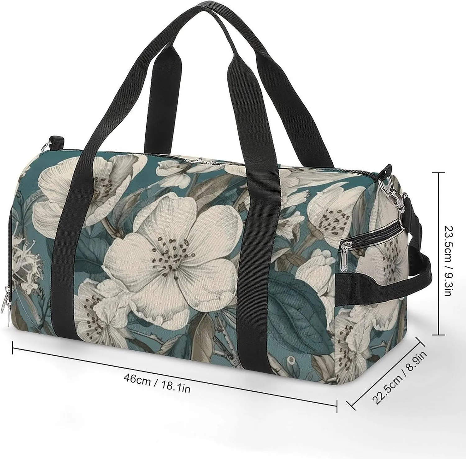 Gym Bag White Flowers Duffel Bag for Men Women Overnight Bag with Shoe Compartment Workout Bags