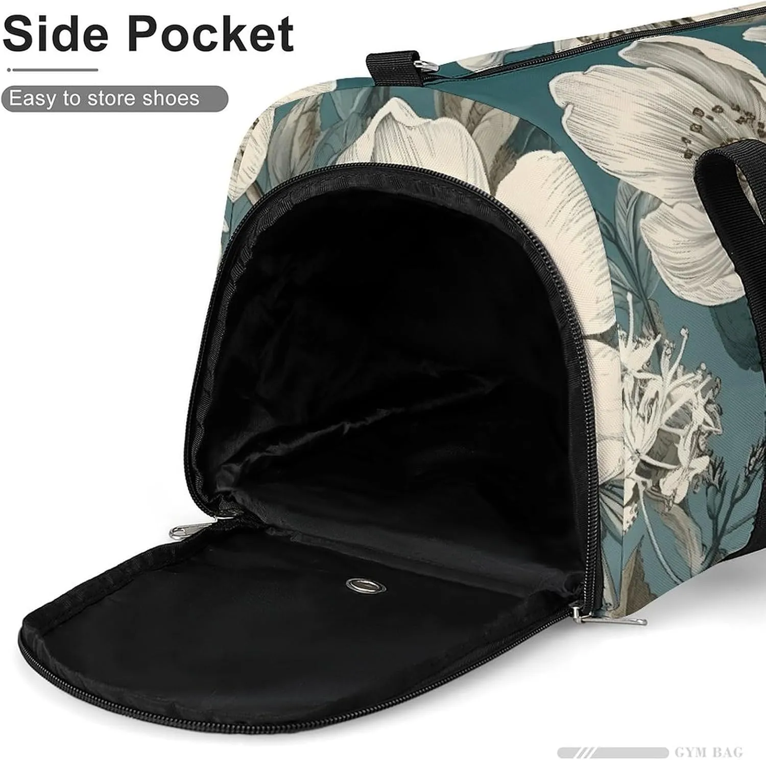 Gym Bag White Flowers Duffel Bag for Men Women Overnight Bag with Shoe Compartment Workout Bags