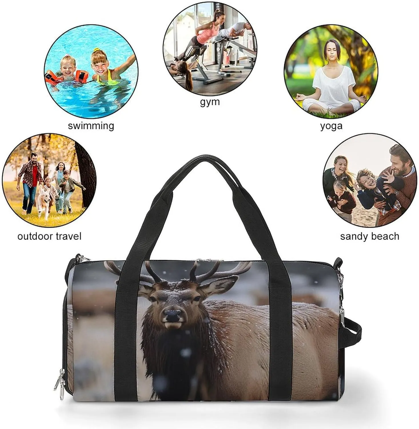 Gym Bag Wild Elk Duffel Bag for Men Women Overnight Bag with Shoe Compartment Workout Bags