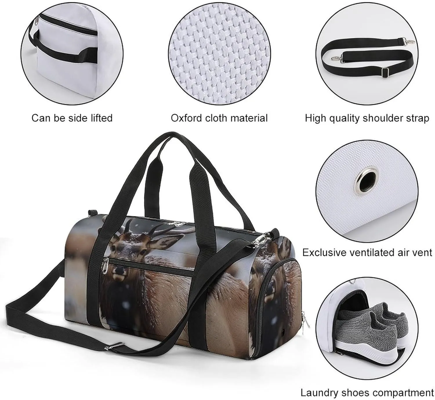Gym Bag Wild Elk Duffel Bag for Men Women Overnight Bag with Shoe Compartment Workout Bags