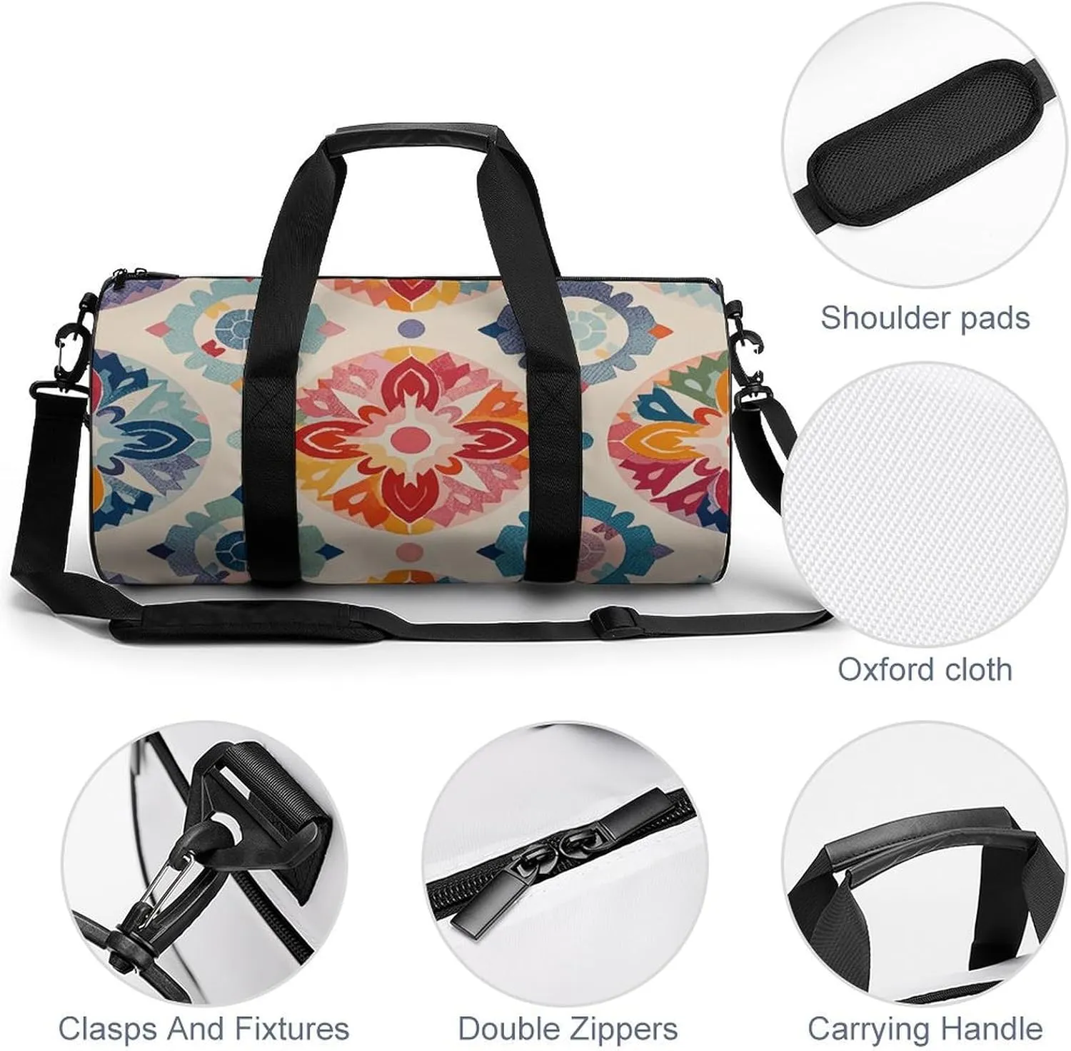 Gym Bags for Men Women Color Medallion Pattern Duffle Bag Travel Overnight Bag with Shoe Compartment Tote Bags