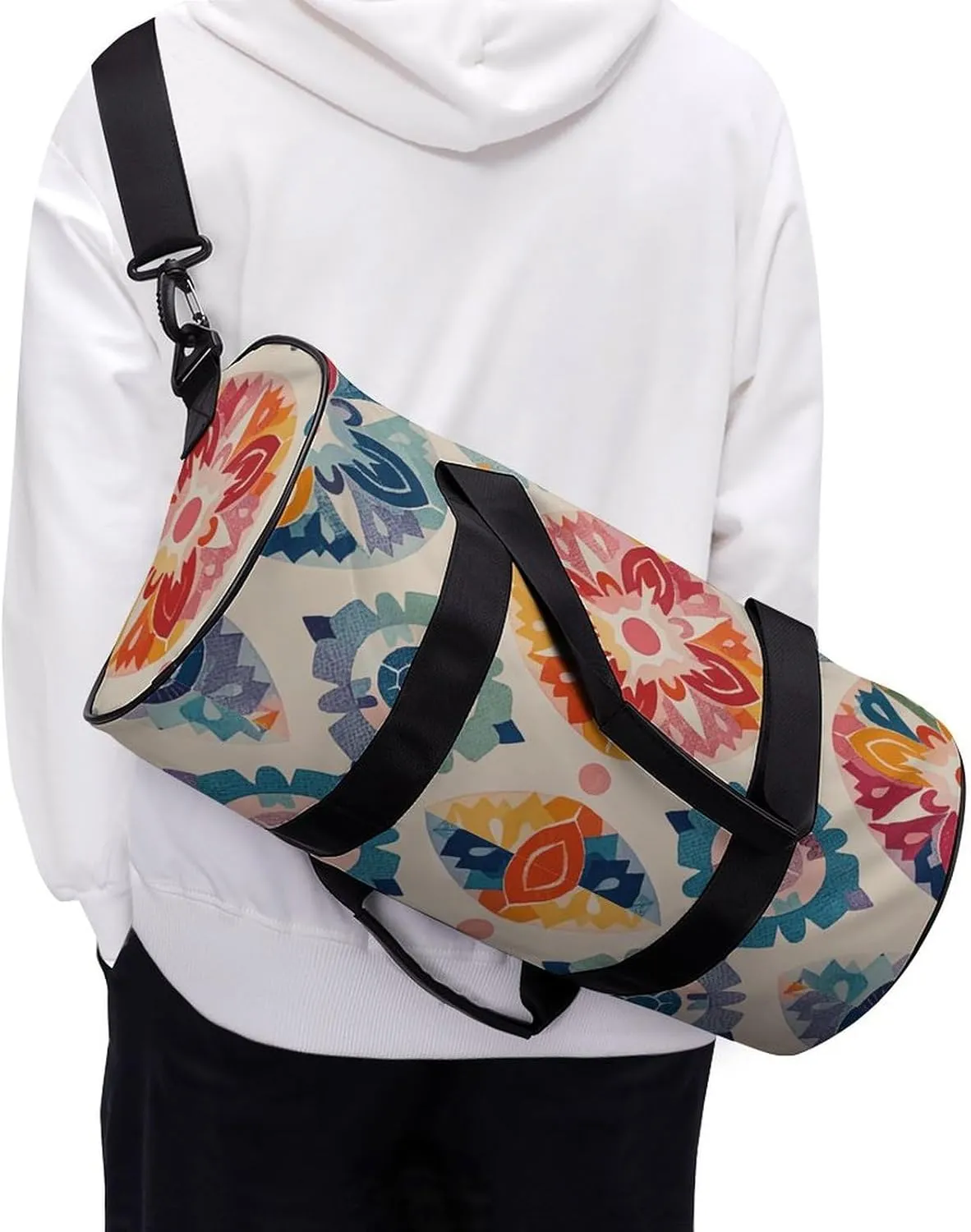 Gym Bags for Men Women Color Medallion Pattern Duffle Bag Travel Overnight Bag with Shoe Compartment Tote Bags