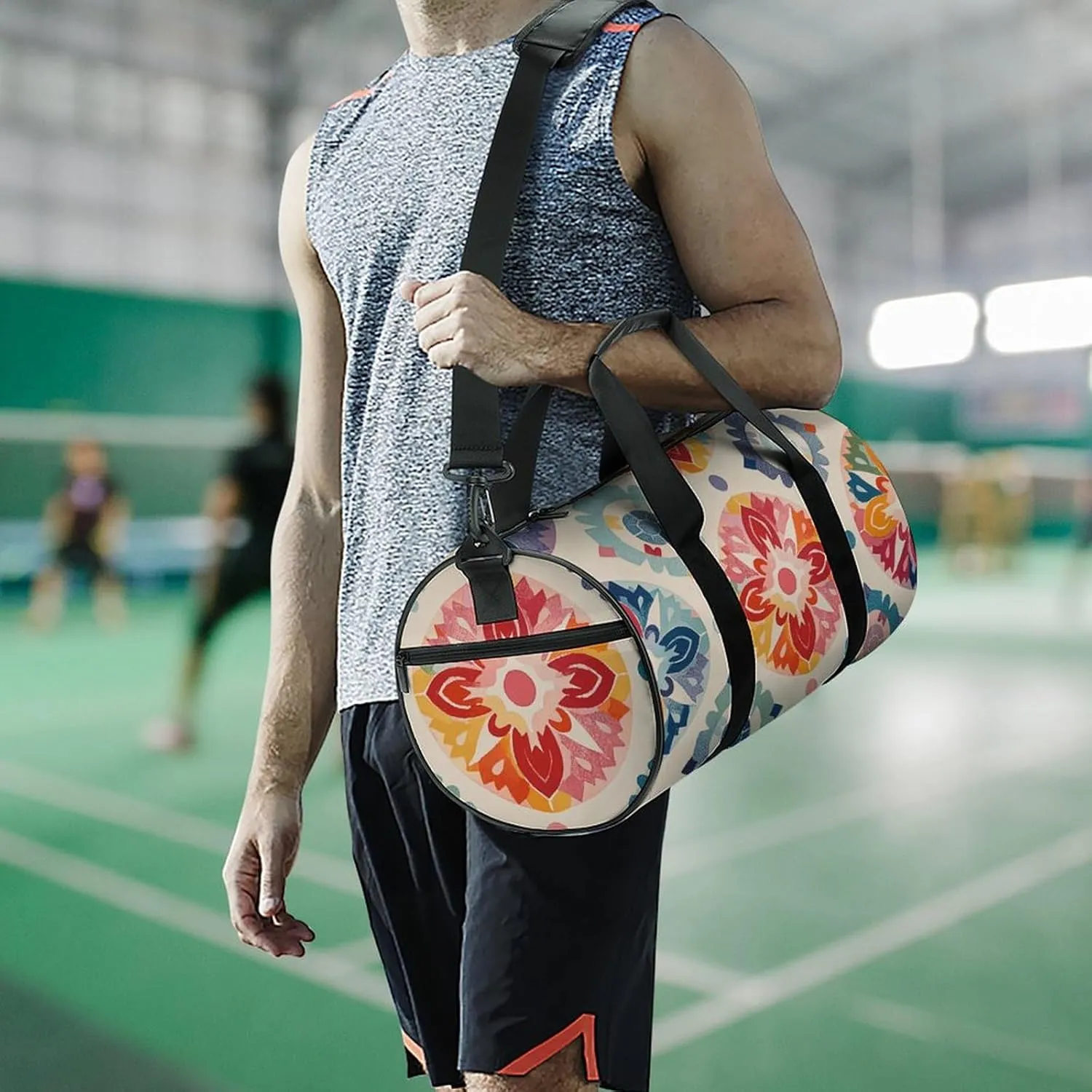 Gym Bags for Men Women Color Medallion Pattern Duffle Bag Travel Overnight Bag with Shoe Compartment Tote Bags