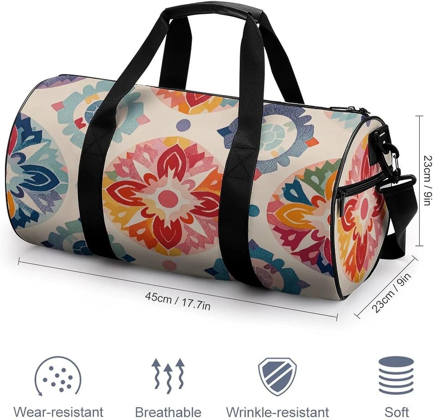 Gym Bags for Men Women Color Medallion Pattern Duffle Bag Travel Overnight Bag with Shoe Compartment Tote Bags
