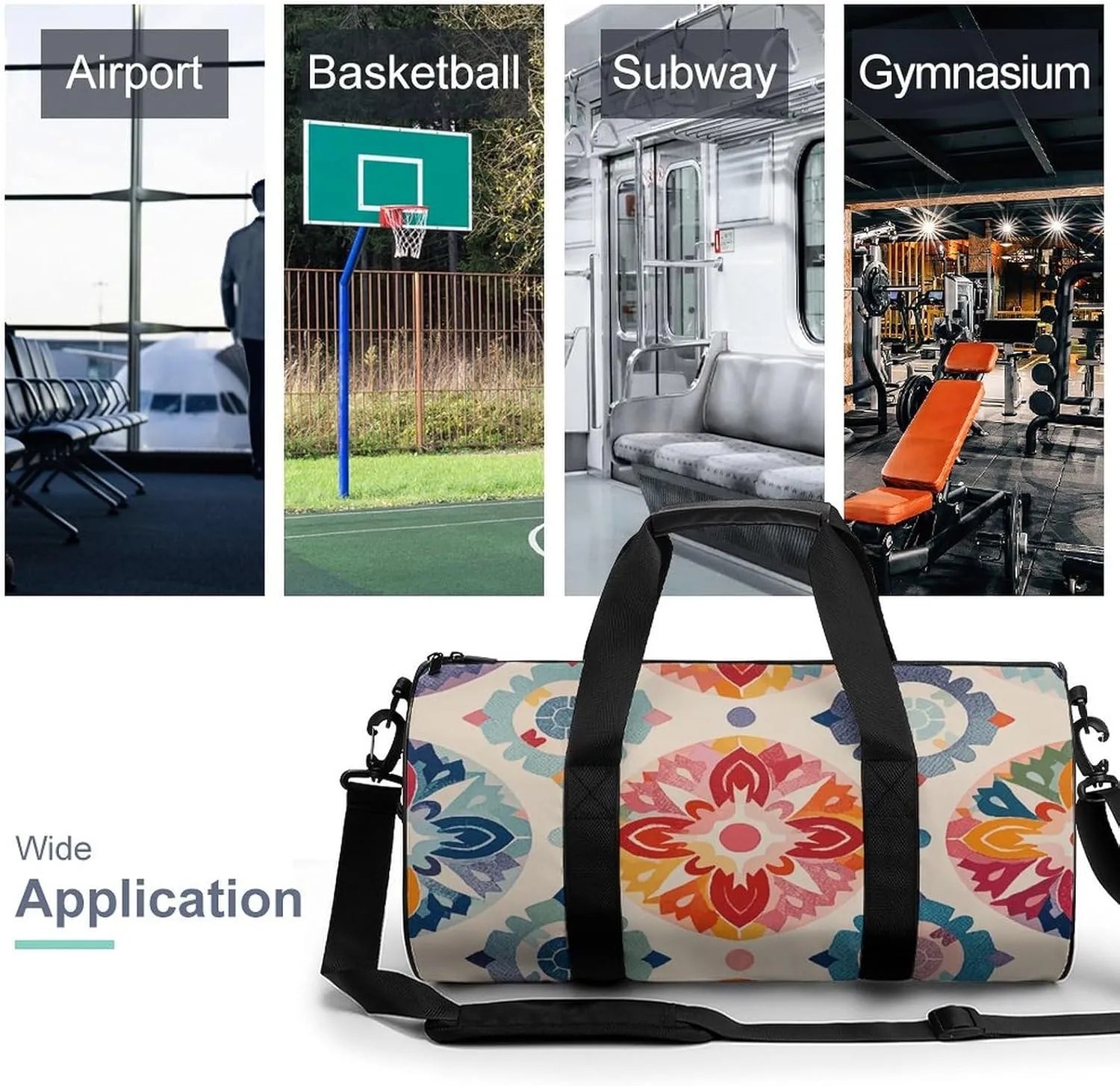 Gym Bags for Men Women Color Medallion Pattern Duffle Bag Travel Overnight Bag with Shoe Compartment Tote Bags