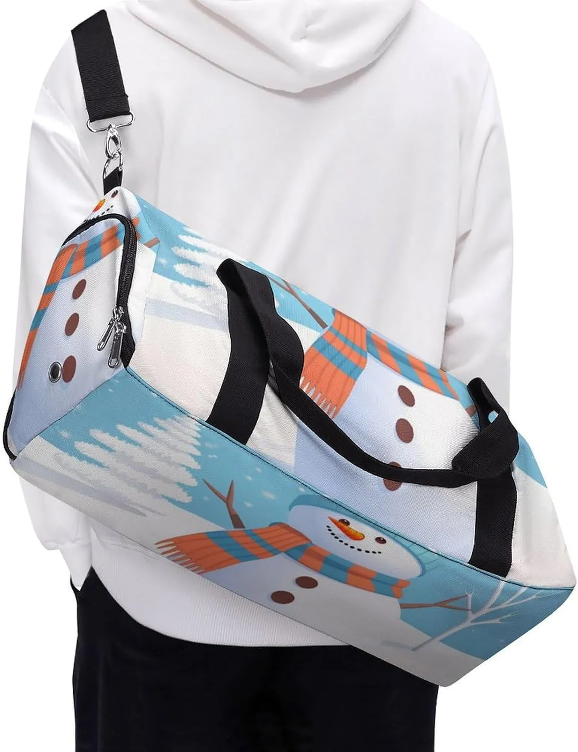 Gym Bags for Men Women Cute Snowman Snow Duffle Bag Travel Overnight Bag with Shoe Compartment Tote Bags
