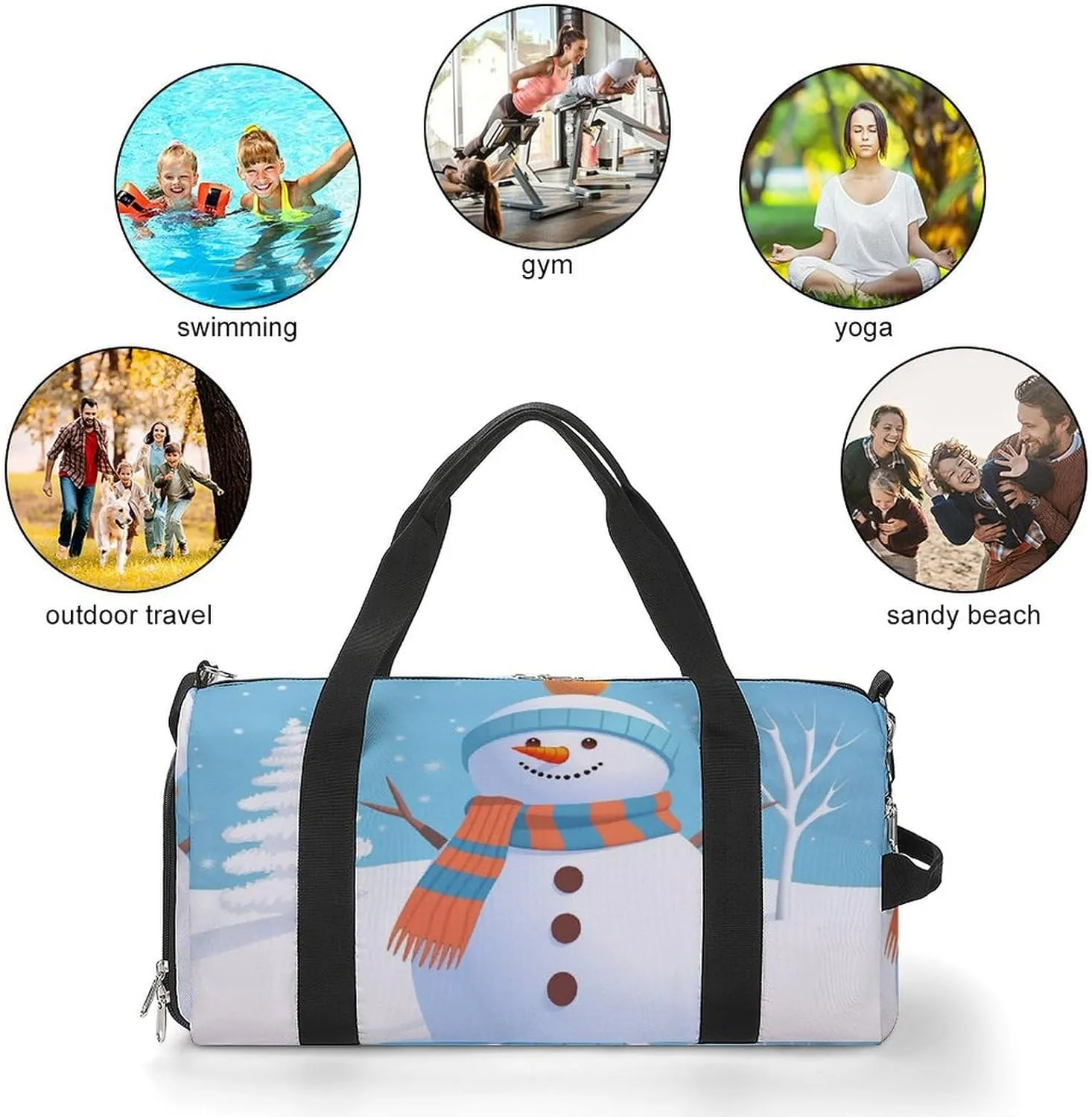 Gym Bags for Men Women Cute Snowman Snow Duffle Bag Travel Overnight Bag with Shoe Compartment Tote Bags
