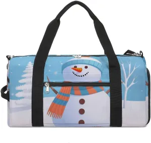 Gym Bags for Men Women Cute Snowman Snow Duffle Bag Travel Overnight Bag with Shoe Compartment Tote Bags